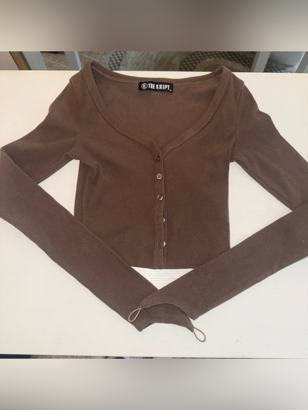 The Kript Women's Brown Ribbed Button-Front Cardigan
